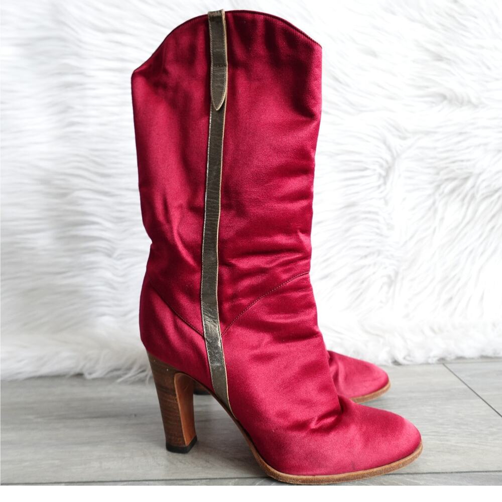 Vintage Casadei Red Satin Country Rodeo Western Cowboy Boots